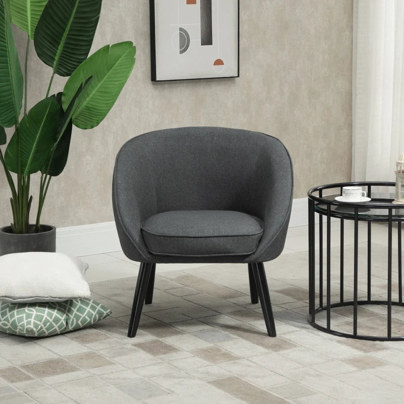 HOMCOM Lounge Chair Armchair Office Chair Upholstered Chair for Living Room, Bedroom, Kids' Room, Dining Room Modern with Linen Look Wood Gray 71 x 65 x 75 cm
