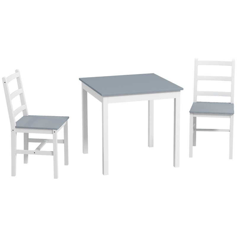 HOMCOM Dining Group for 2 People, 2 Chairs, 1 Table, Pine Wood, White + Gray