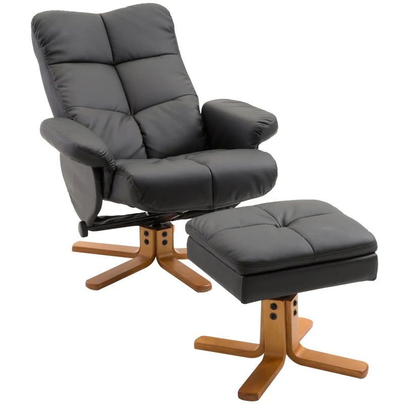 HOMCOM Relax Armchair with Footstool, Storage Space, Padded TV Armchair with Reclining Function, 360° Swivel TV Armchair for Bedroom, Living Room, Artificial Leather, Black