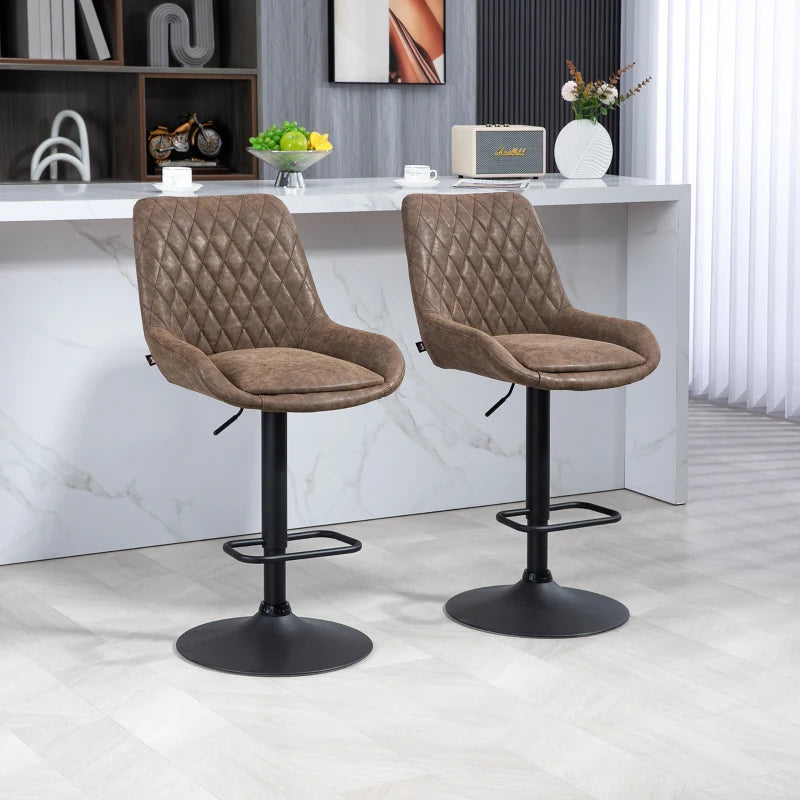 HOMCOM Set of Two Faux Leather Retro Bar Stools - Brown