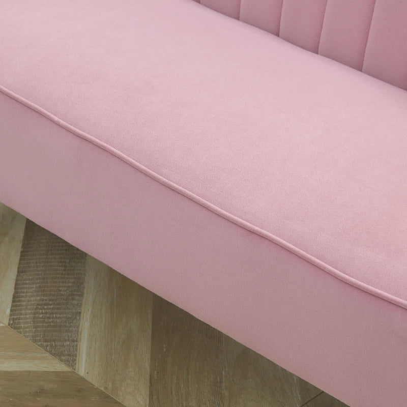 HOMCOM 2-Seater Fabric Sofa Upholstered Sofa Double Sofa Seating Furniture Lounge Sofa Wood Velvet-like Polyester Foam Pink 117 x 56.5 x 77 cm