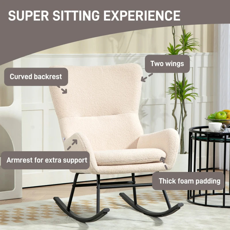 HOMCOM Rocking Chair, Rocking Chair with 10 cm Thick Seat, Curved Steel Legs, Beige and Black
