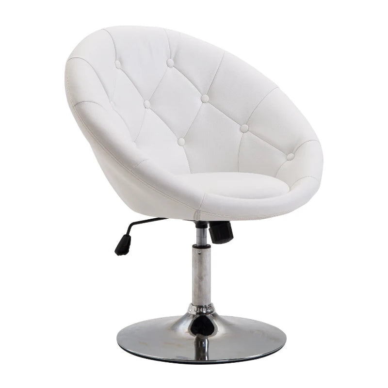 HOMCOM Work Stool Swivel Stool Swivel Chair Office Chair Chrome-Plated Height-Adjustable, Faux Leather+Steel, Black/White, 71x59x78-90cm (White)