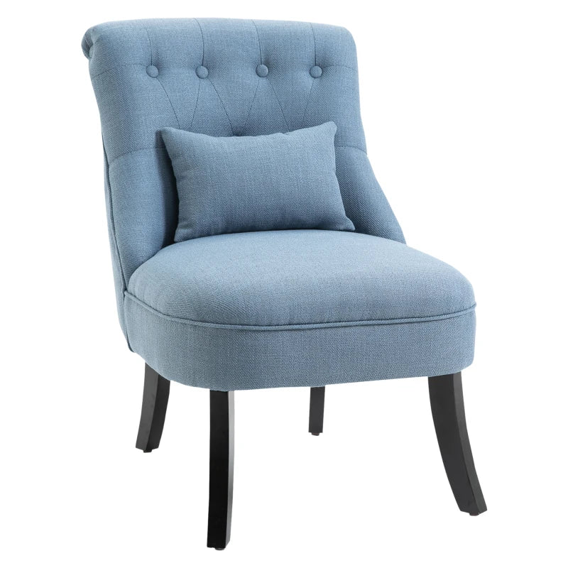 HOMCOM Single Sofa Home Living Room Fabric Solid Wood Leg Upholstered Dining Chair W/ Pillow-Blue