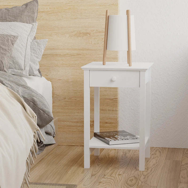 HOMCOM Plant Stand Table, Wooden W/ Drawer Shelf Storage Multipurpose End Side White