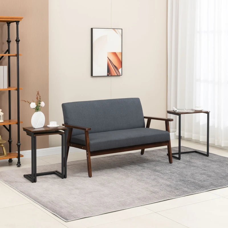 HOMCOM Nesting Side Tables Set of 3, C-Shaped Snack Side Tables with Steel Frame for Sofa Couch and Bed, Rustic Brown