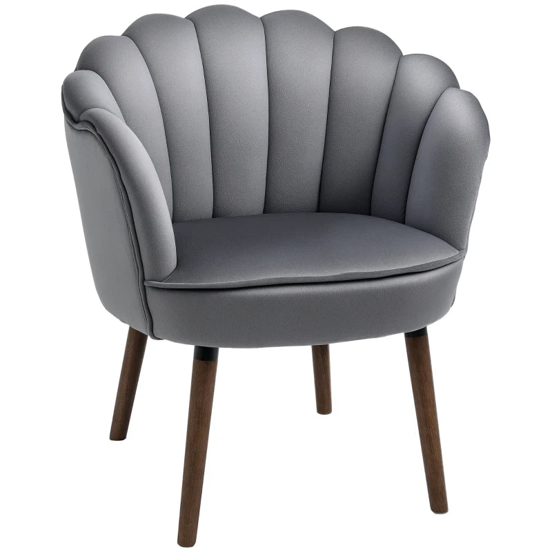 HOMCOM Chair Living Room Lounge Chair in Shell Shape Recliner with Wooden Legs, Upholstered Chair Reading Chair with Velvet Look, Upholstered Chair for Bedroom Dark Gray
