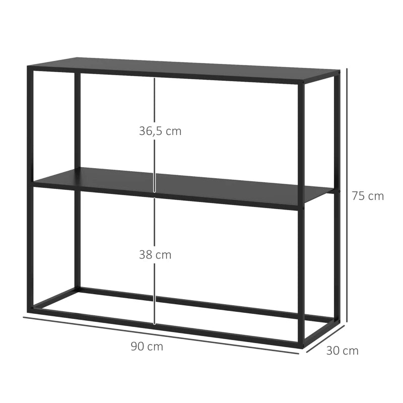 HOMCOM Console Table, Sideboard, 2 Levels, Powder-Coated Steel, 90 x 30 x 75cm, Black