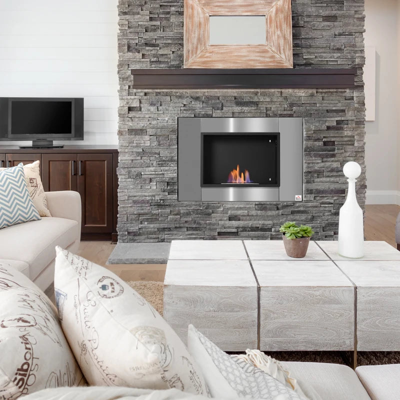 HOMCOM Wall Fireplace Ethanol Fireplace Ventless Real Flame 1.5L Burner