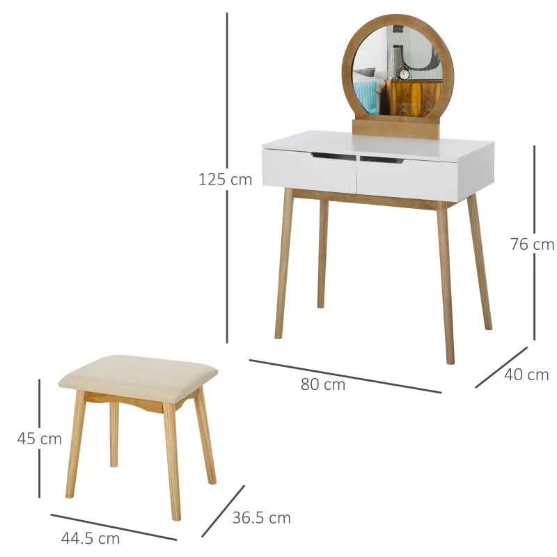 HOMCOM Pine Wood Dressing Table w/ Stool White/Oak