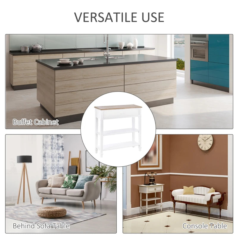 HOMCOM Console Table Hallway Side Desk 1 Drawer 2 Shelves Worktop Handle Retro Elegant Style Home Display Storage for Bedroom Livingroom