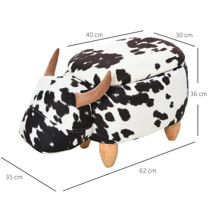 HOMCOM Animal Footrest Kids Storage Ottoman Footstool Shoe Change Stool for Living Room, Cow