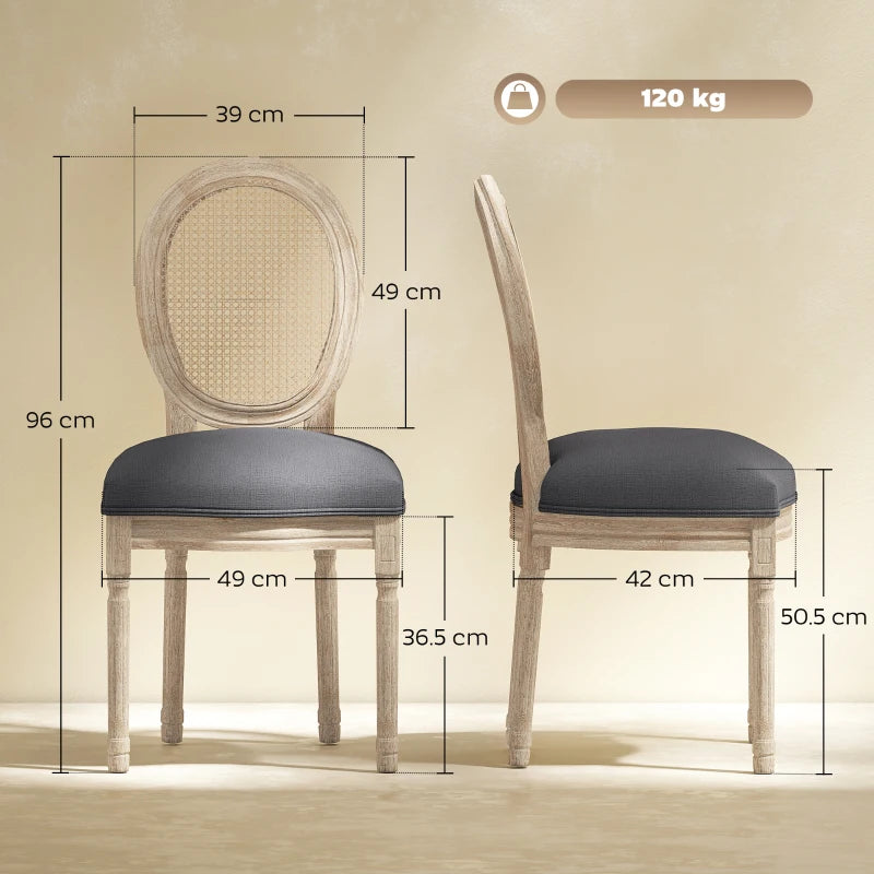 HOMCOM Set of 2 Dining Chairs - Louis XVI Style Medallion Living Room Chair - Solid Carved, Patinated Wood