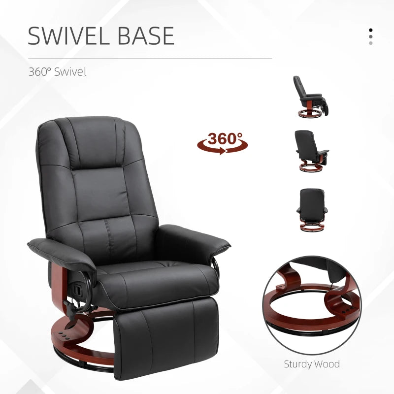 HOMCOM Black Recliner Chair, PU Leather Swivel Seat with Wooden Base