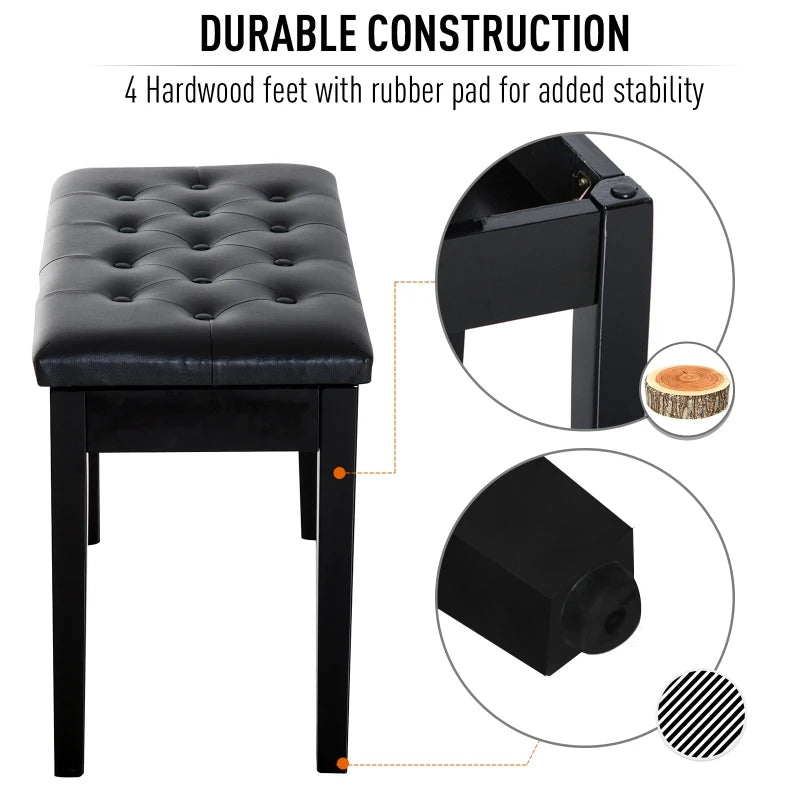 HOMCOM Faux Leather Piano Stool Makeup Dressing Stool Bench Dressing Table Seat with Storage 76x36x50cm,Black