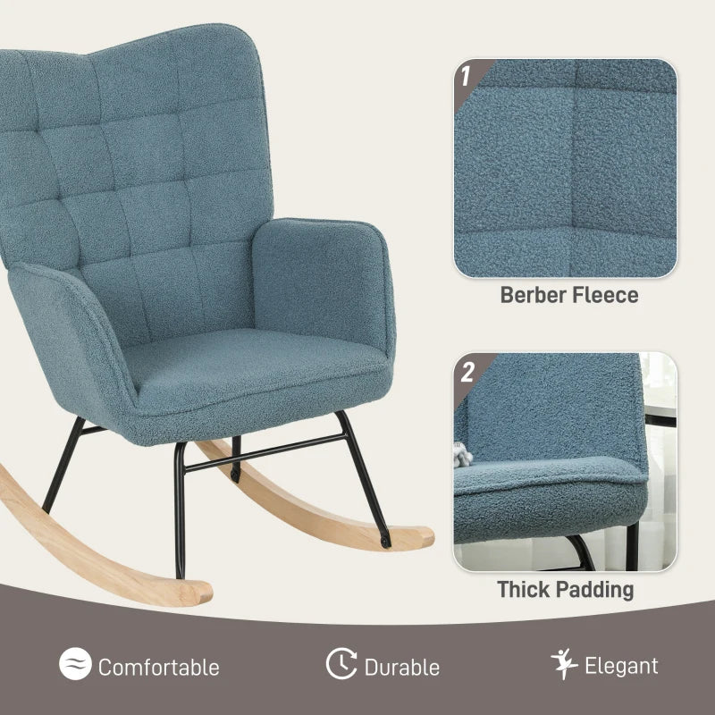 HOMCOM Rocking Chair, ergonomic shape, real wood rockers, up to 120 kg, Light Blue