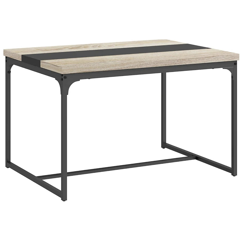 HOMCOM Dining Table for 6 People, Industrial Style in Black Metal and Wood, 120L x 89W x 75.5H cm