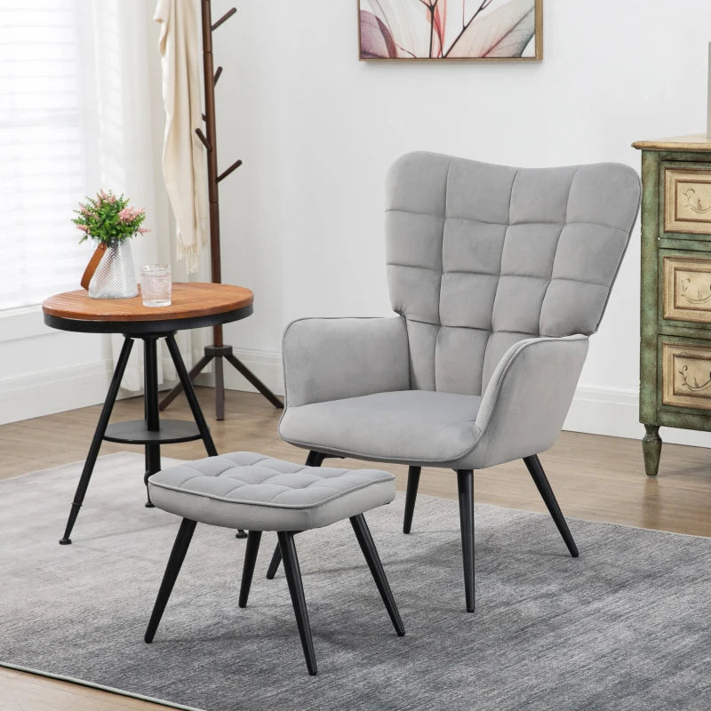 HOMCOM Lounge Chair with Ottoman Armchair with Footstool, 2-Piece Set, Gray