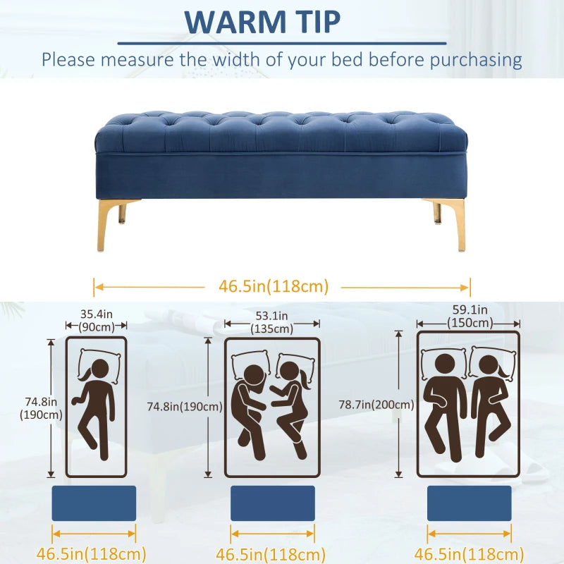HOMCOM End of Bed Bench, Upholstered Bench Seat, Entryway Shoe Bench with Button Tufted for Bedroom, Blue