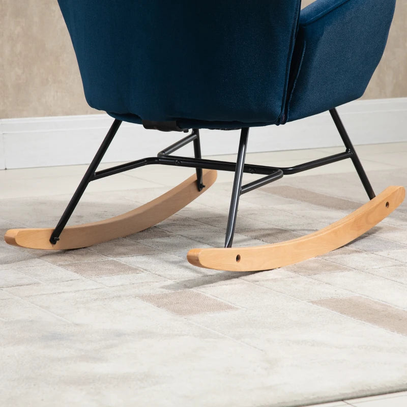 HOMCOM Rocking Chair with Ear Wings Rocking Chair High Comfort Armrests Deep Seat Foam padding Velvet-Look Blue