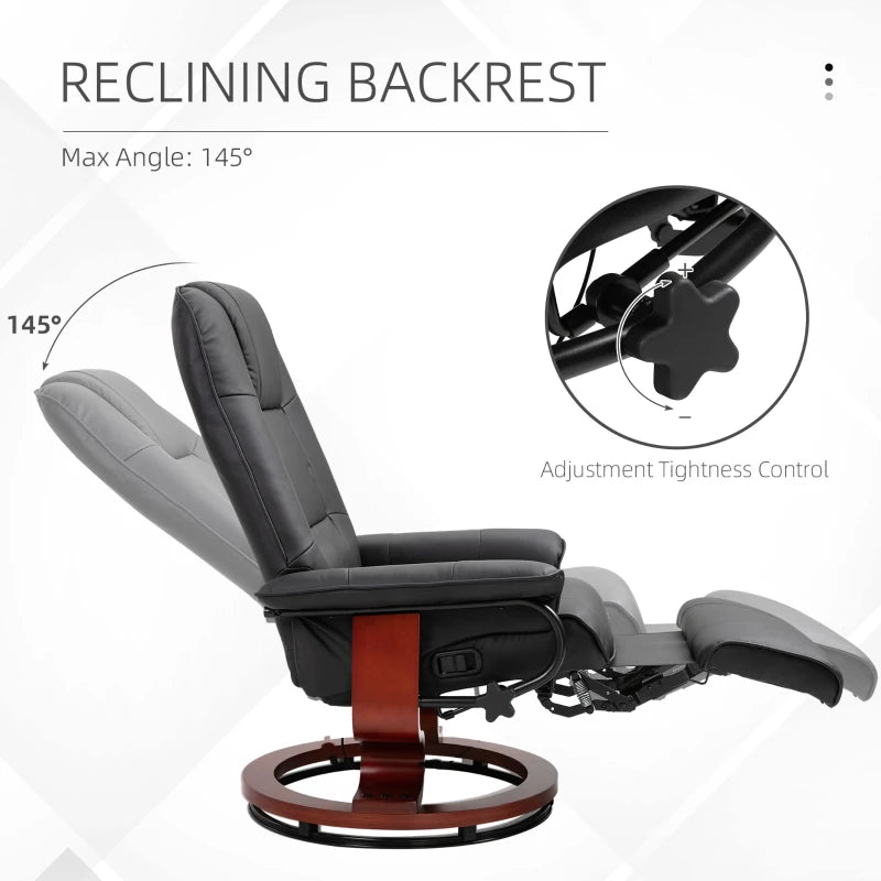 HOMCOM Black Recliner Chair, PU Leather Swivel Seat with Wooden Base