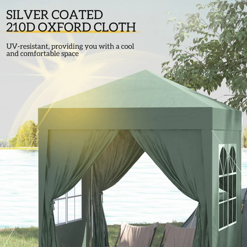 Outsunny 2 x 2m Pop Up Gazebo, w/Side Walls, Windows-Green