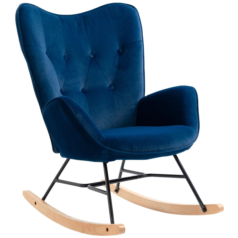 HOMCOM Rocking Chair with Ear Wings Rocking Chair High Comfort Armrests Deep Seat Foam padding Velvet-Look Blue