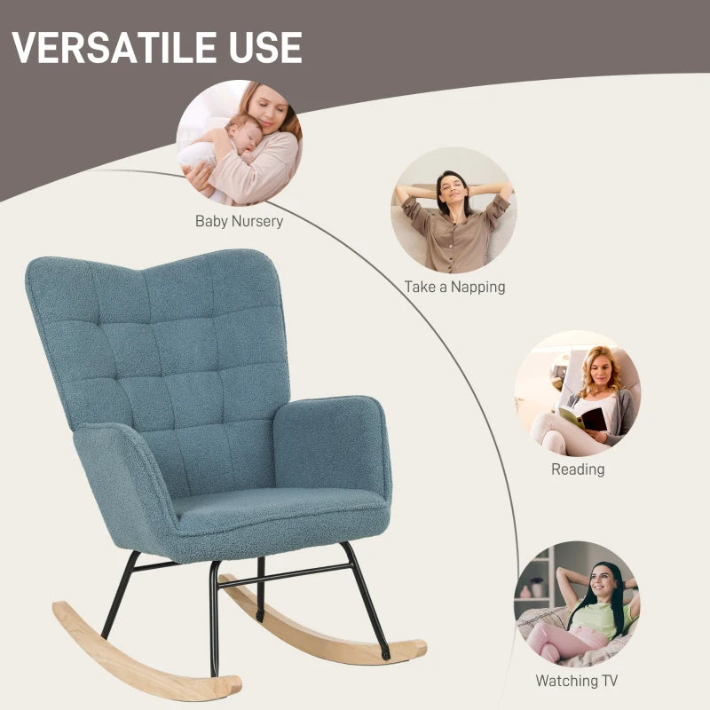 HOMCOM Rocking Chair, ergonomic shape, real wood rockers, up to 120 kg, Light Blue