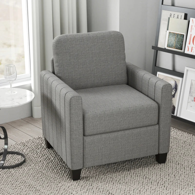 HOMCOM Modern Boxy Linen-Look Armchair - Light Grey