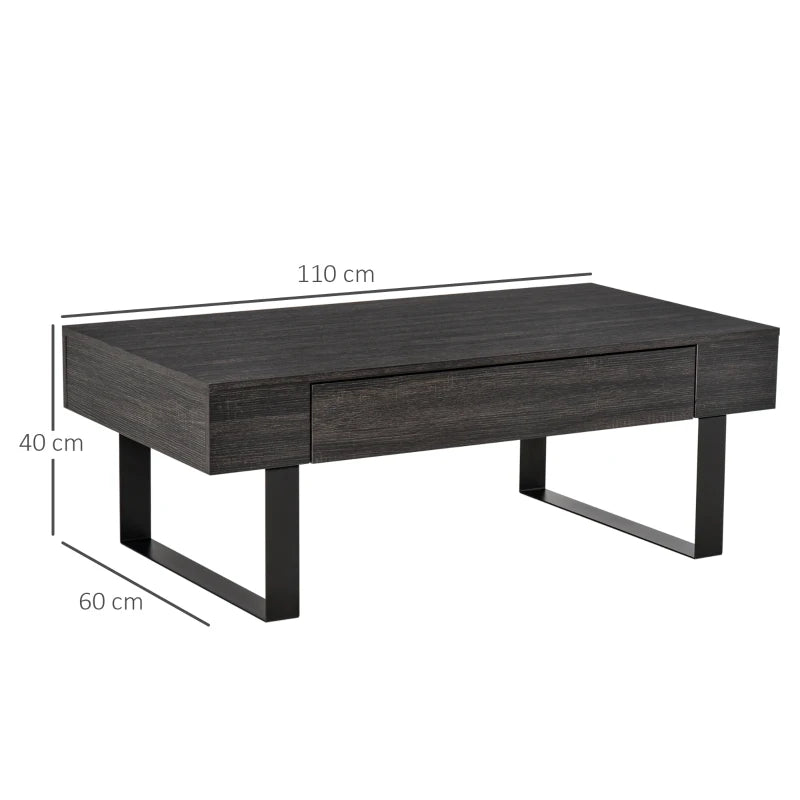 HOMCOM Coffee Table Side Table Sofa Table TV Stand Living Room Table with Drawer Shelves Stable Steel Frame Easy Assembly Modern Wood Chipboard Metal Dark Gray 110x60x40 cm