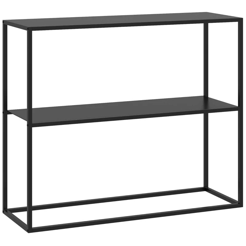 HOMCOM Console Table, Sideboard, 2 Levels, Powder-Coated Steel, 90 x 30 x 75cm, Black