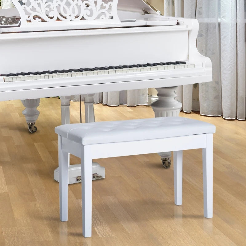 HOMCOM Faux Leather Piano Stool Makeup Dressing Stool Bench Dressing Table Seat with Storage 76x36x50cm,White