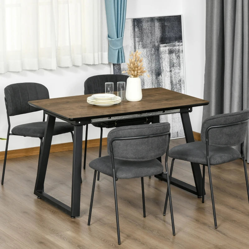 HOMCOM Extendable Dining Table Rectangular Wood Effect Tabletop for 4-6 People with Metal Frame & Hidden Leaves for Kitchen, Dining Room, Living Room