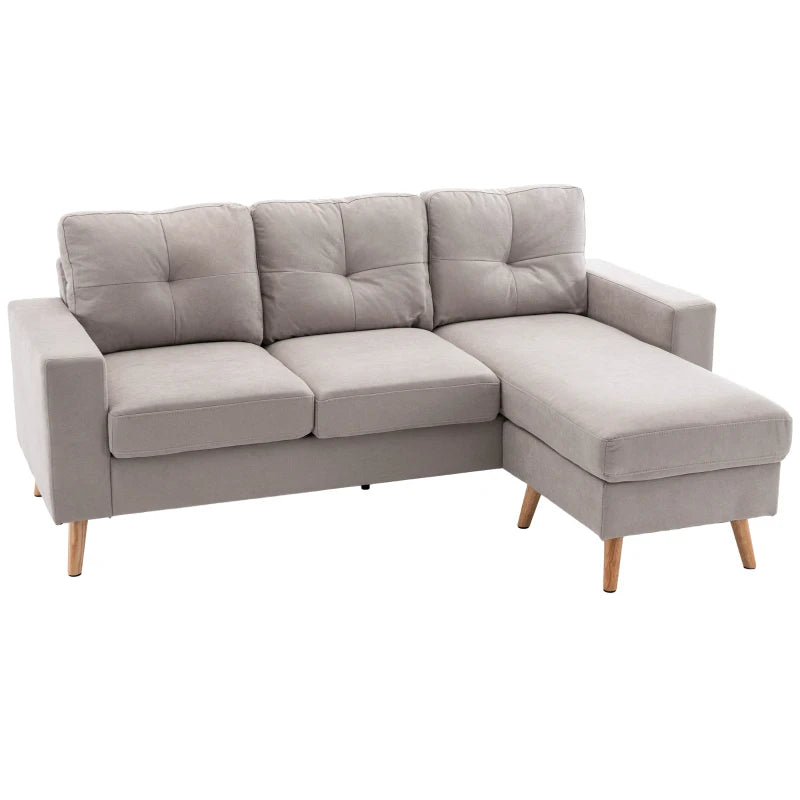 HOMCOM Linen Fabric L Shape Scandinavian Design Corner Sofa 193 cm for Living Room Apartment Small Space Light Gray