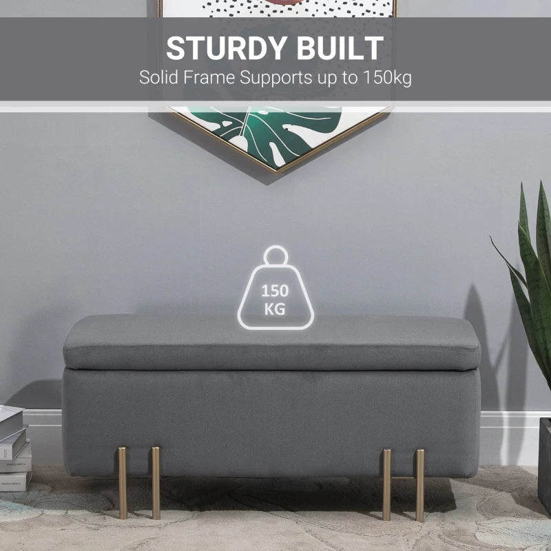 HOMCOM Rectangle Storage Ottoman Bench with Cushion and Soft Surface - Dark Grey