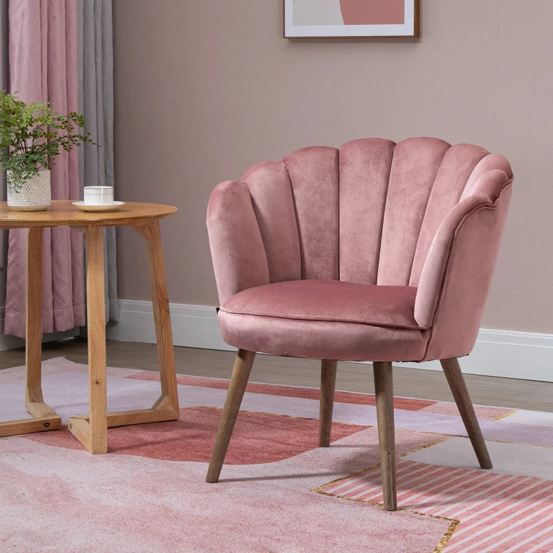 HOMCOM Dining Chair Kitchen Chair Armchair with Backrest Living Room Chair Polyester Rubberwood Pink 66 x 66 x 78.5 cm