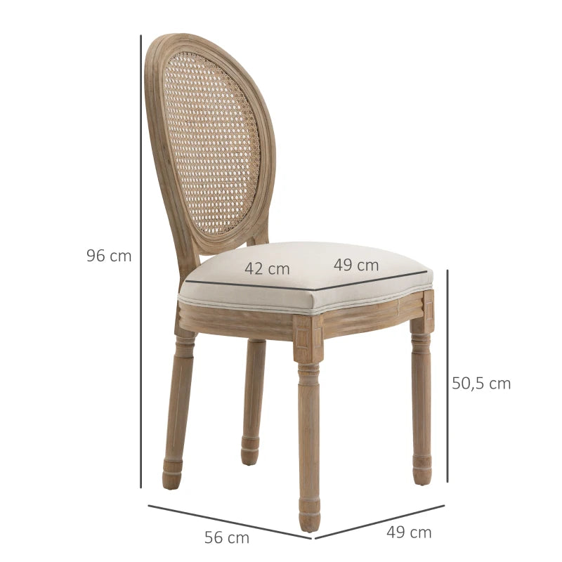 HOMCOM Set of 2 Dining Chairs, Viennese Cane, Solid Wood, 49 cm x 56 cm x 96 cm, Cream White + Natural