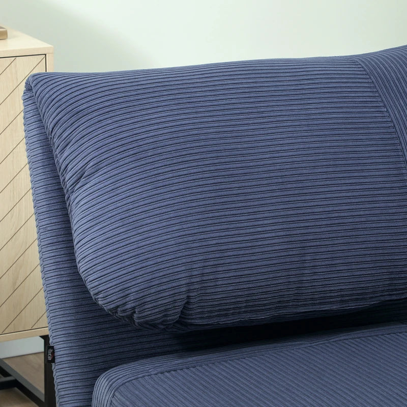 HOMCOM 2-in-1 Sleeper Chair Guest Bed, Adjustable Headrest Corduroy Fabric Blue 82 cm x 89 cm x 83 cm