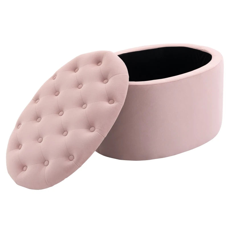 HOMCOM Bench Upholstered Ottoman with Storage Chest Oval Shape Entryway Bedroom Living Room Velvet-like Polyester Pink 71 x 52 x 42 cm