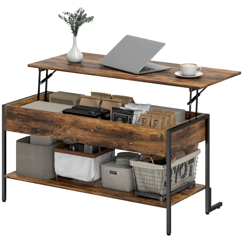 HOMCOM Lift-Top Coffee Table, with Storage - Rustic Brown