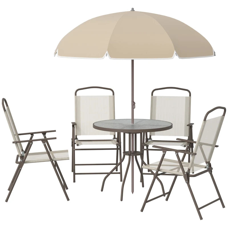 Outsunny 4 Seater Patio Furniture with Parasol, Outdoor Dining Set, Folding Chairs and Table Beige