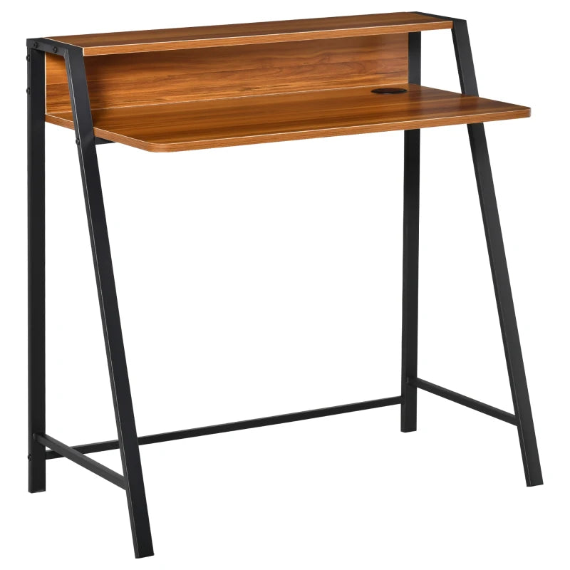 HOMCOM Writing Desk Computer Table Home Office PC Laptop Workstation Storage Shelf 84L x 45W cm Walnut