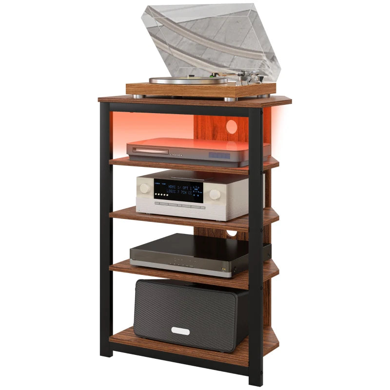 HOMCOM 4-Tier Corner TV Stand with Storage, LED Lights, Cable Management, Small TV Unit Entertainment Centre for TVs up to 29", for Living Room, Bedroom