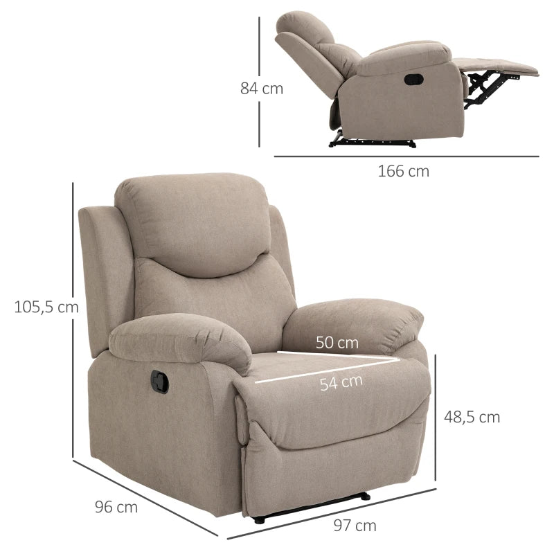 HOMCOM Manual Recliner Armchair, w/Metal Base Upholste Chair w/ArmrestAccent Chairfor Bedroom Dorm OfficeBeige