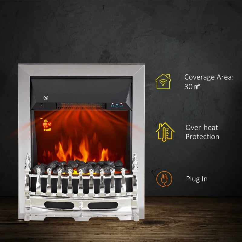 HOMCOM LED Flame Electric Fire Place-Silver