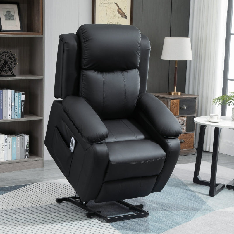 HOMCOM Electric Armchair for Elderly, Leather, w/ Remote Control, Footstool, Black