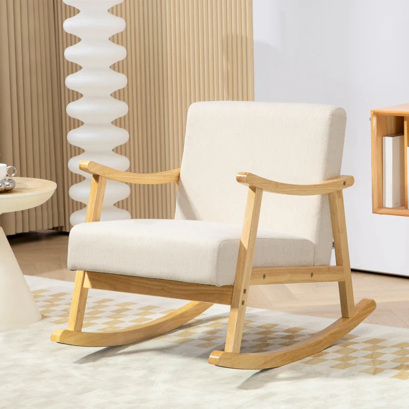 HOMCOM Rocking Chair with Padded Seat Rocker Rocking Chair with Wooden Legs - dim. 66W x 92D x 78H cm, beige
