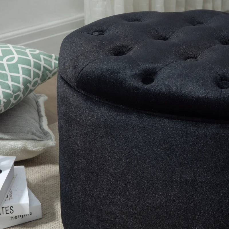 HOMCOM Bench Upholstered Ottoman with Storage Chest Oval Shape Entryway Bedroom Living Room Velvet-like Polyester Black 71 x 52 x 42 cm