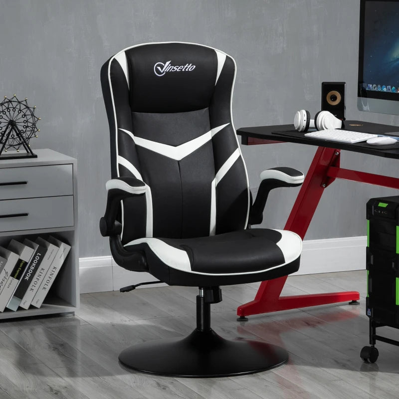 Vinsetto Gaming Chair Ergonomic Computer Chair with Adjustable Height Pedestal Base, Home Office Desk Chair PVC Leather Exclusive Swivel Chair Black