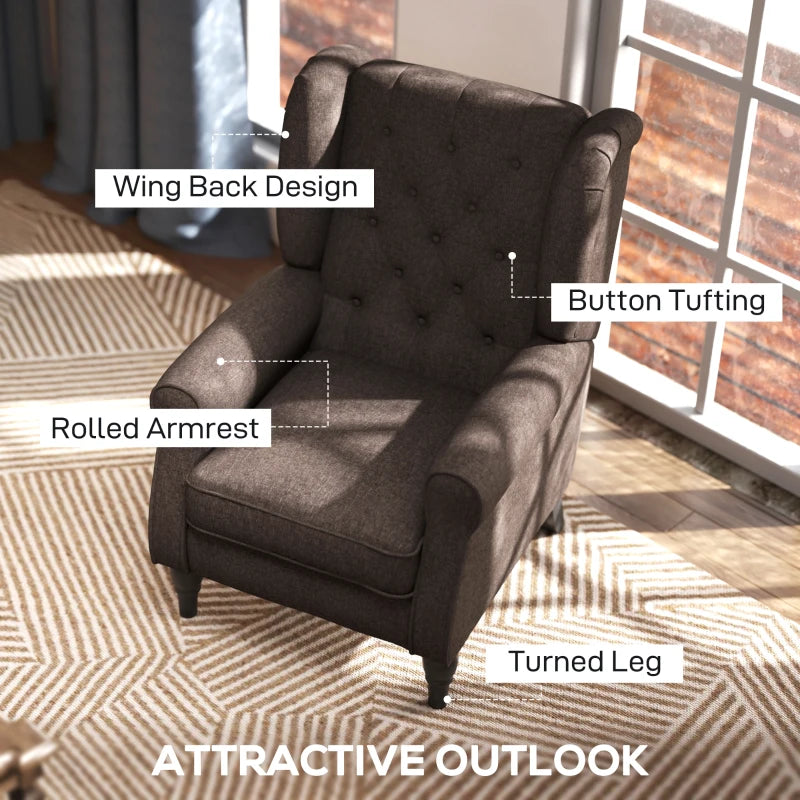HOMCOM Retro Accent Chair, Wingback Armchair with Wood Frame Button Tufted Design for Living Room Bedroom, Brown